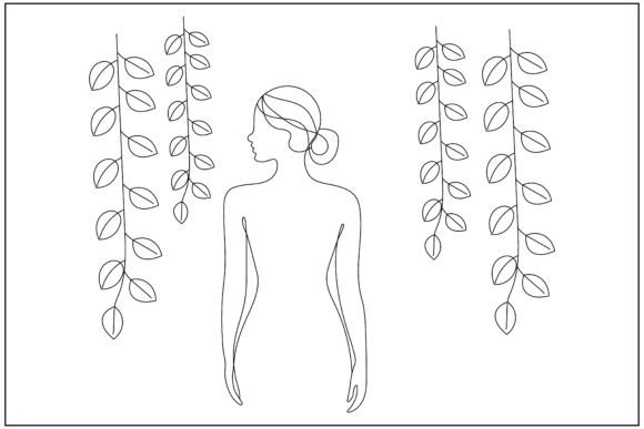 Back View Hanging Vines Woman Line Art