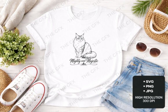 Cuddly and Majestic Cat Line Art Design