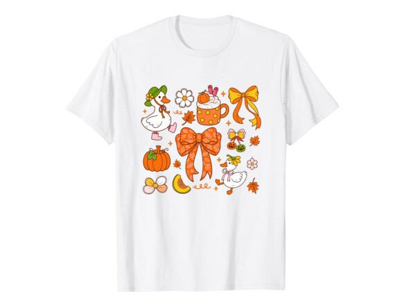 Cute Autumn Goose Bow Fall T-Shirt