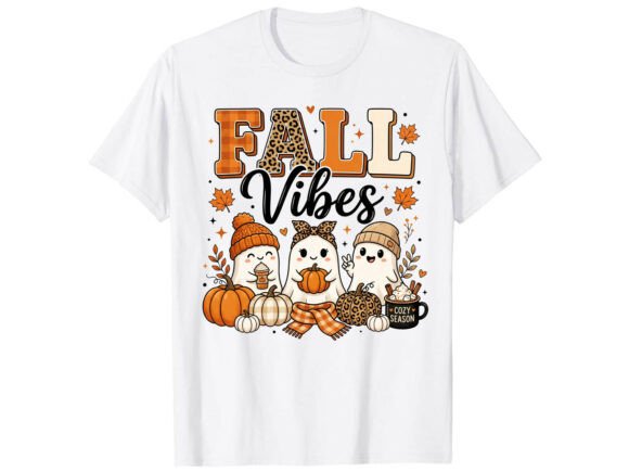 Cute Ghost Fall Vibes Fall T-Shirt