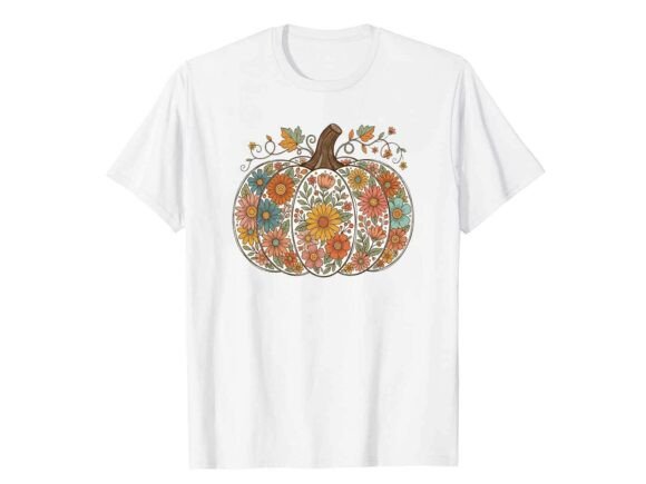 Floral Pumpkin Art Fall T-Shirt
