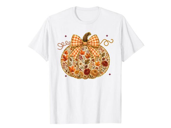 Floral Pumpkin Bow Fall T-Shirt