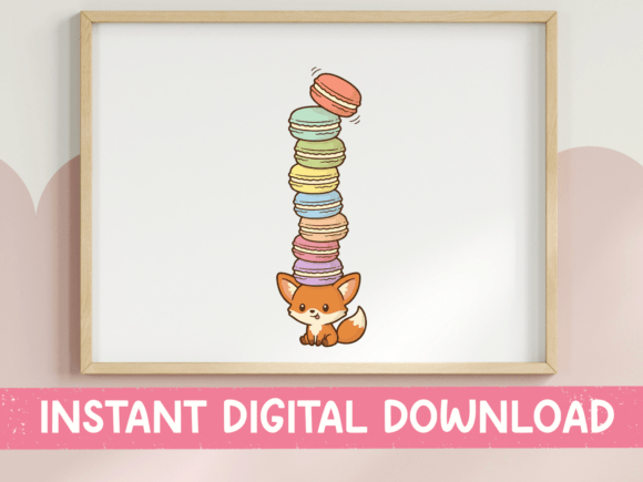 Fox Balancing Macarons Cute Art