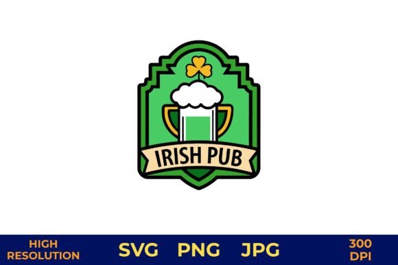 Green Irish Pub Emblem with Beer