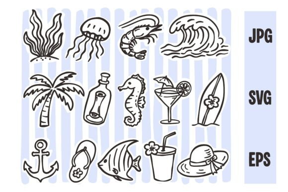Hand Drawn Summer Coastal Doodles Design