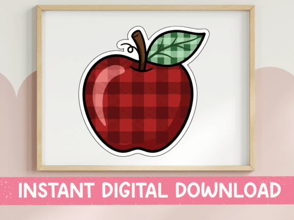 Plaid Apple Teacher Fall Fruit Art