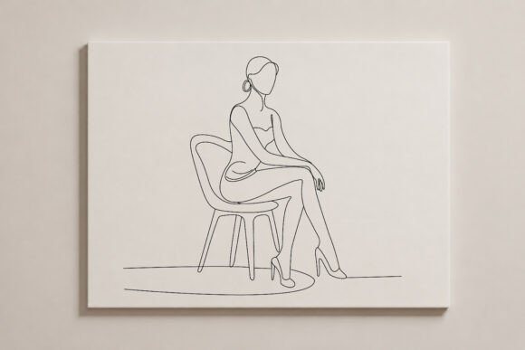Seated Fashion Model Pose Line Art