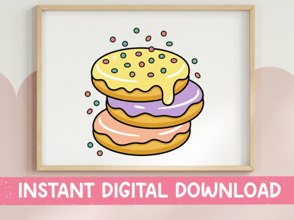 Stacked Frosted Donuts Kawaii Print