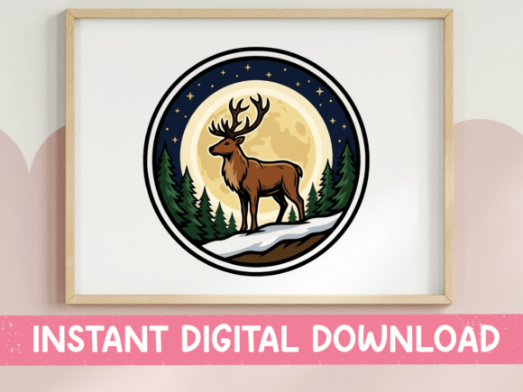 Stag Deer Full Moon Forest