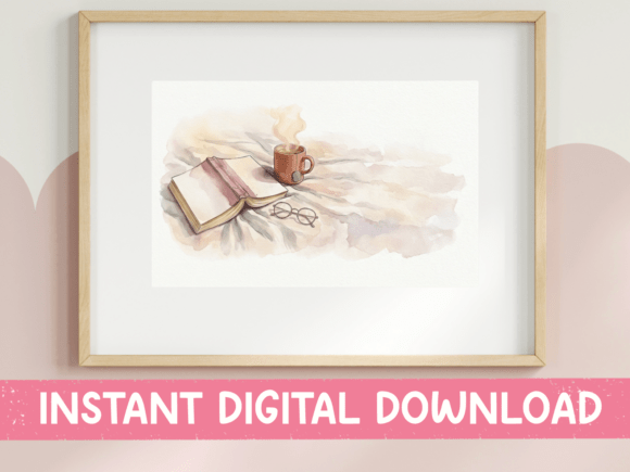 Watercolor Book Coffee Glasses Art