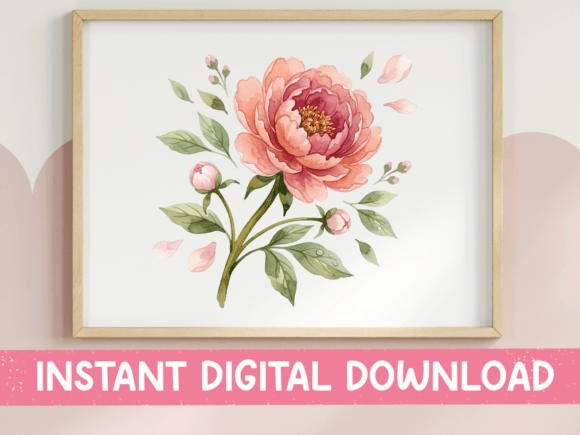 Watercolor Pink Peony Bloom